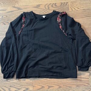 J. Crew Black Sweater with Red Plaid Accents